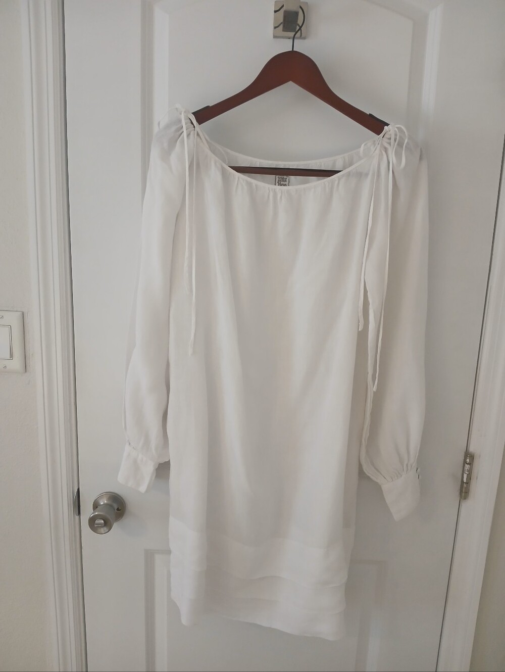 White Long Sleeve Women's Dress - Lightweight Linen